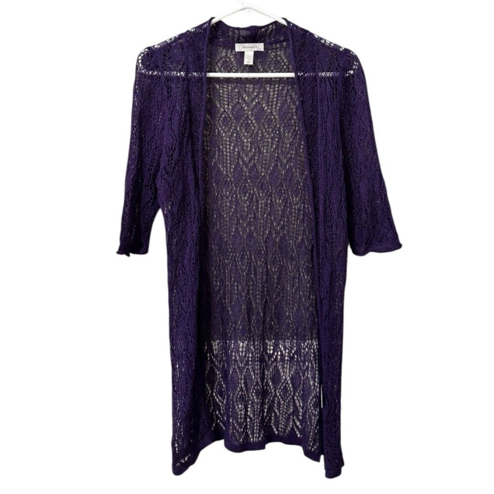 Dressbarn Women Open Front Cardigan Sz Large Open Knit Lightweight Purple Linen
